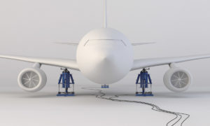 Fabreeka soft support system (SSS) supporting an aircraft for ground vibration testing (GVT) and flutter tests